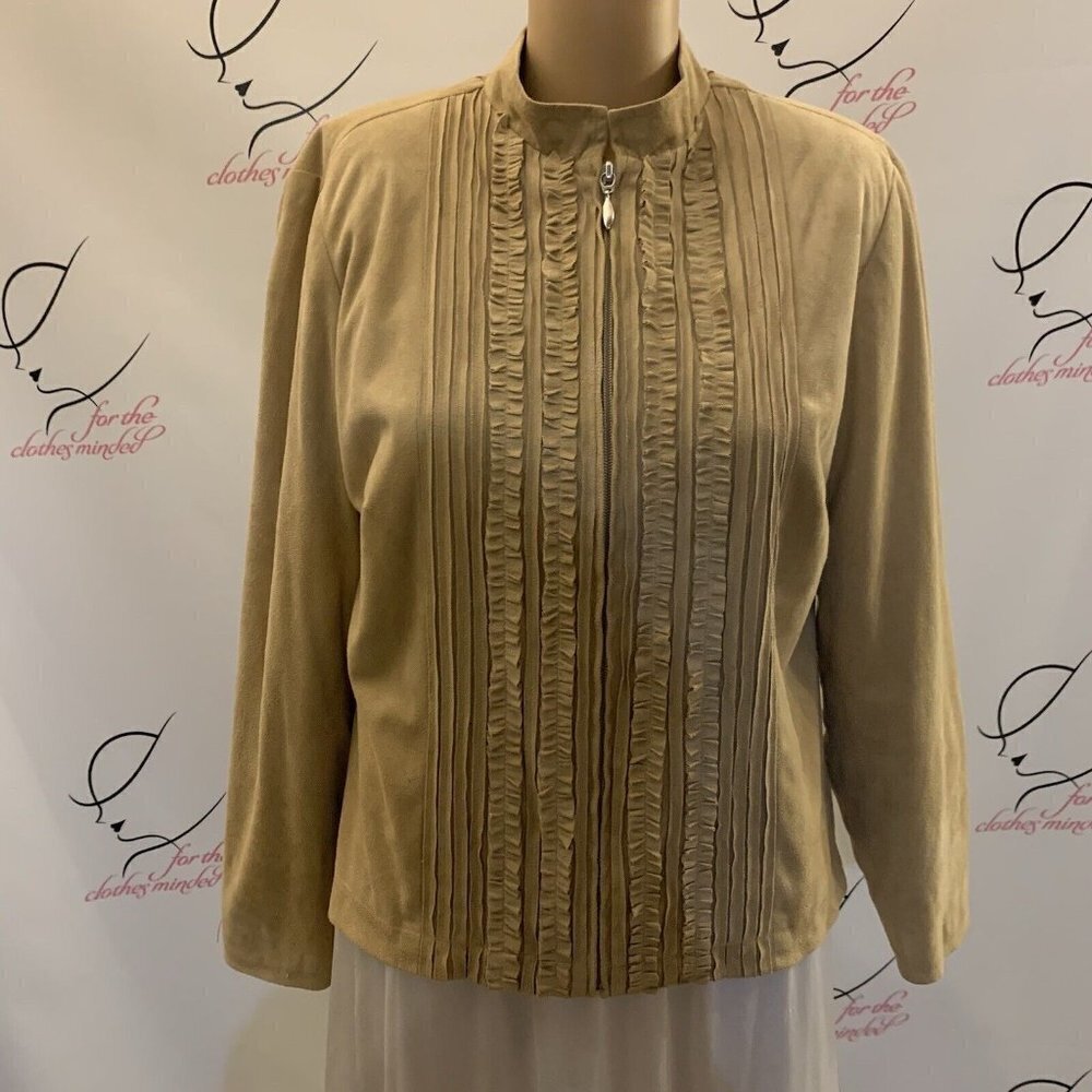 Coldwater Creek. Size PS. Long Sleeve Suede Cloth Ruffled Zip Up Jacket. B10.